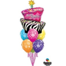 Happy Birthday Zebra Stripe Balloon Bouquet